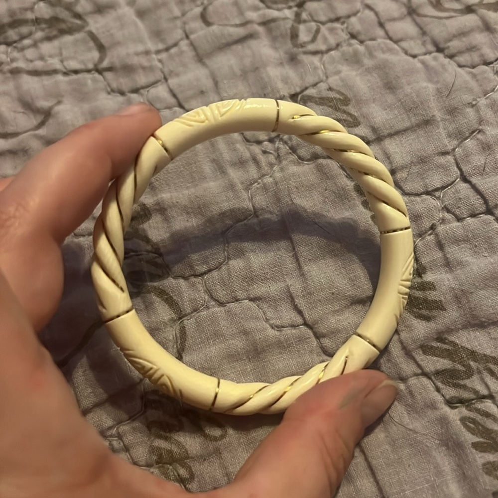 Antique Pre ban ivory 14k 585 carved bracelet